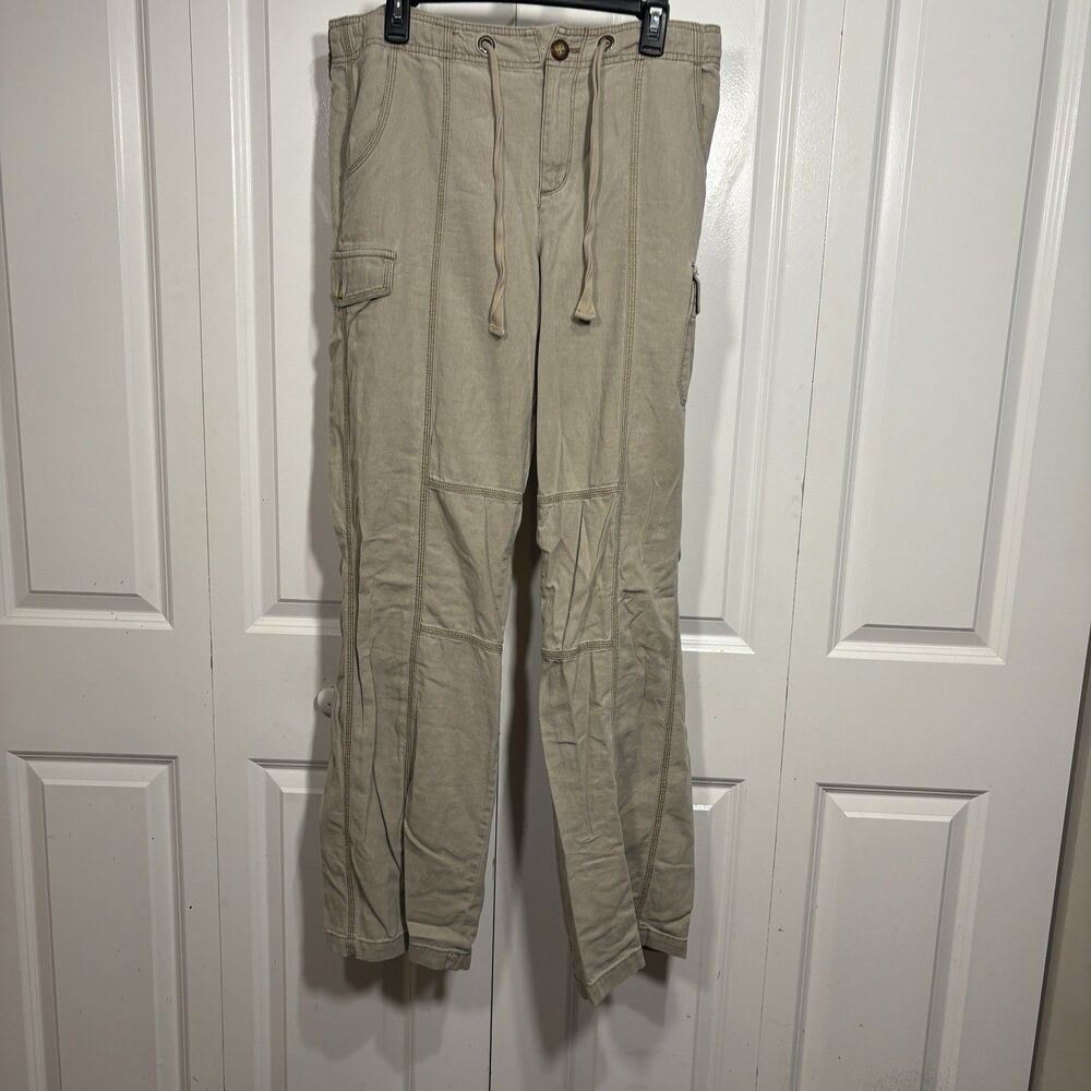 Eddie Bauer Linen Pants Womens 14T Drawstring Cargo Boho Travel Coastal Hike